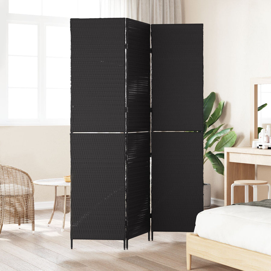 Kamerscherm Opvouwbaar 146X Poly Rattan 180 cm Zwart 3 panelen
