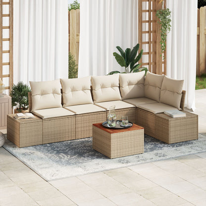 6 Delige Tuin Sofa Set Met Kussens Beige Poly Rattan Acacia