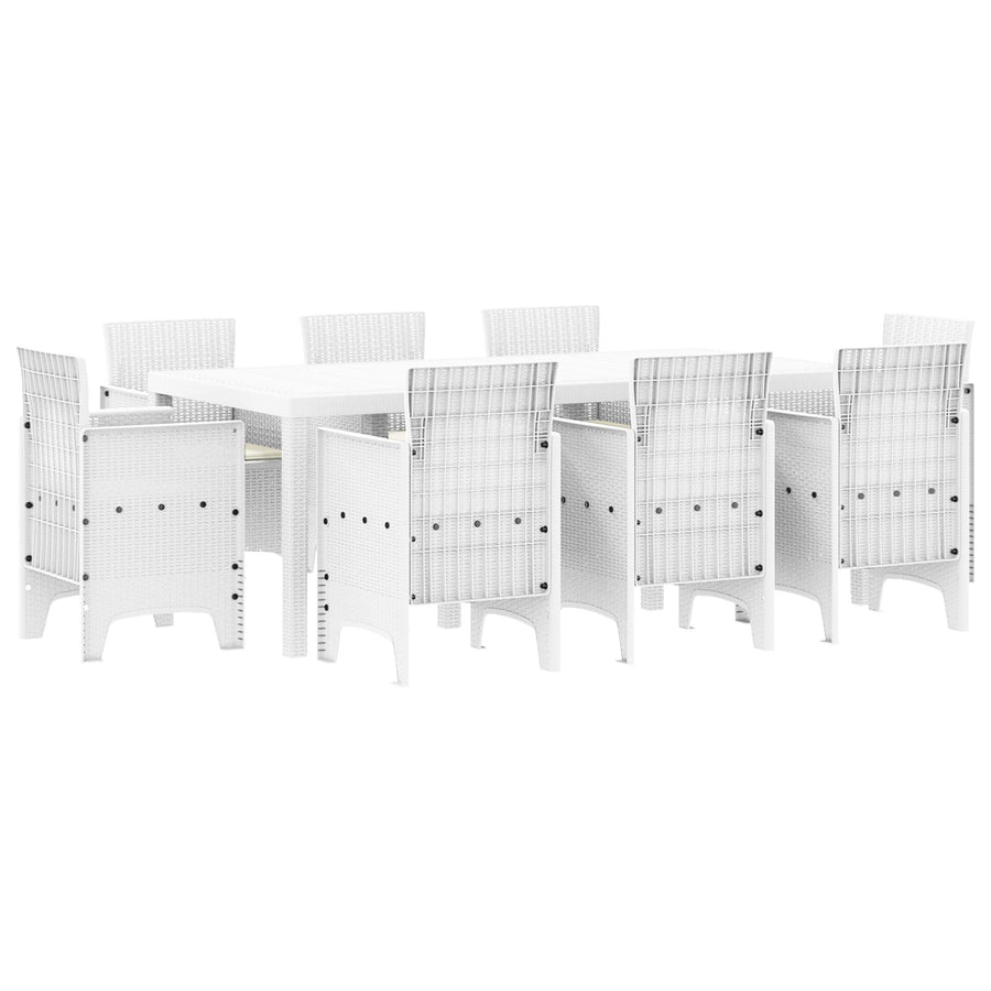 9 Persoons Tuin Eettafel Set Met Kussens Wit Poly Rattan