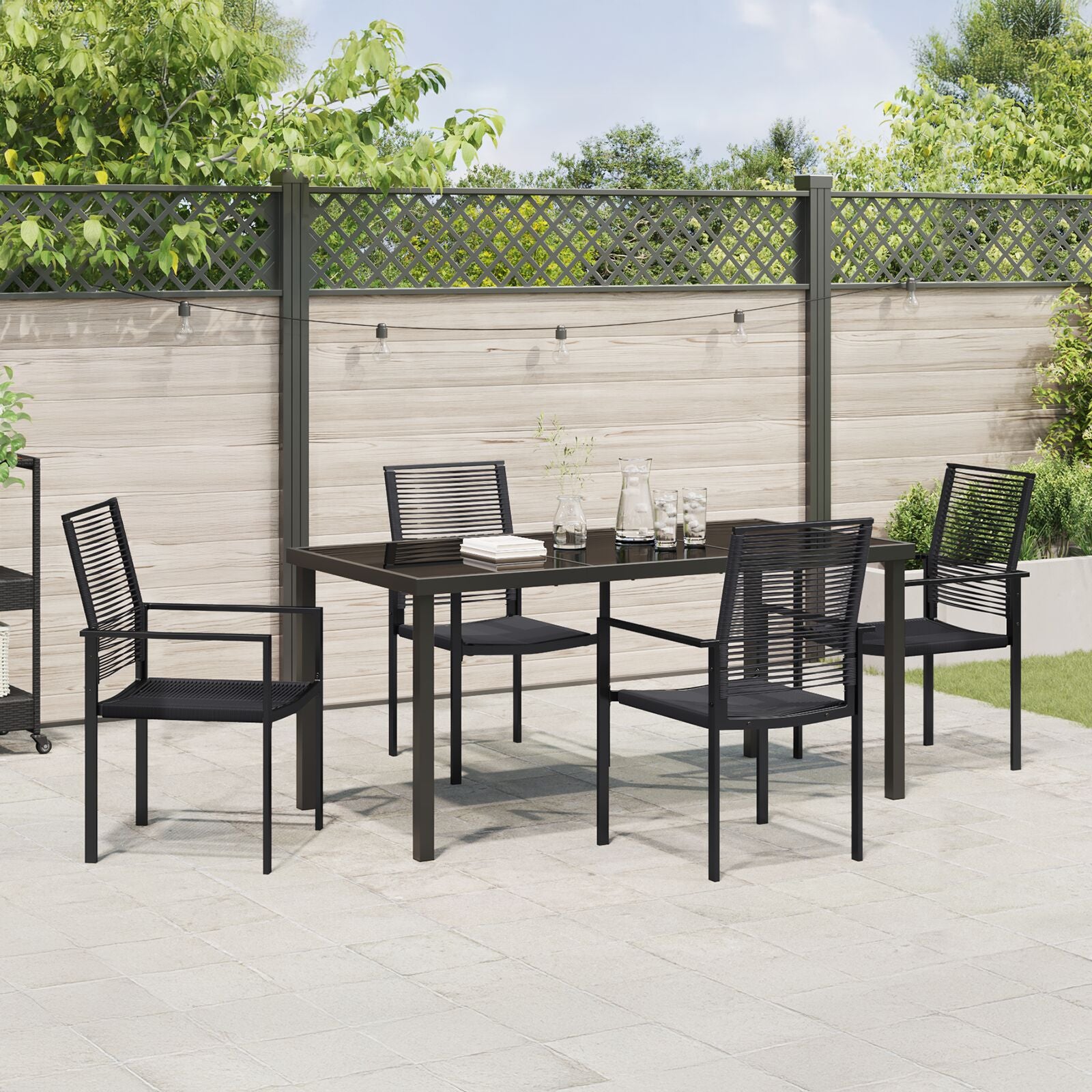 5 Delige Tuin Eetset Zwart Pvc Riet