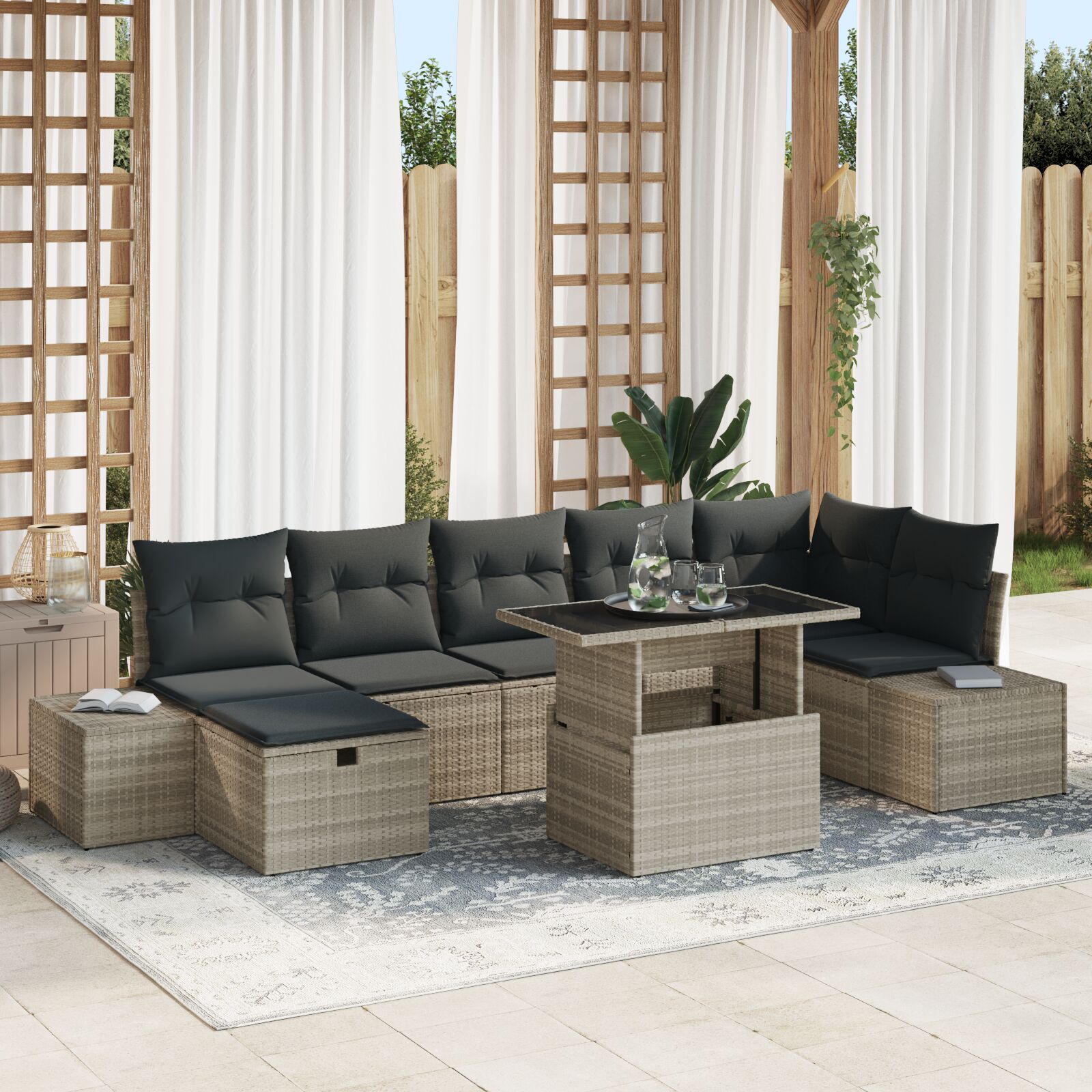 8-Delige Tuin Sofa Set Met Kussens Lichtgrijs Poly Rattan Wit