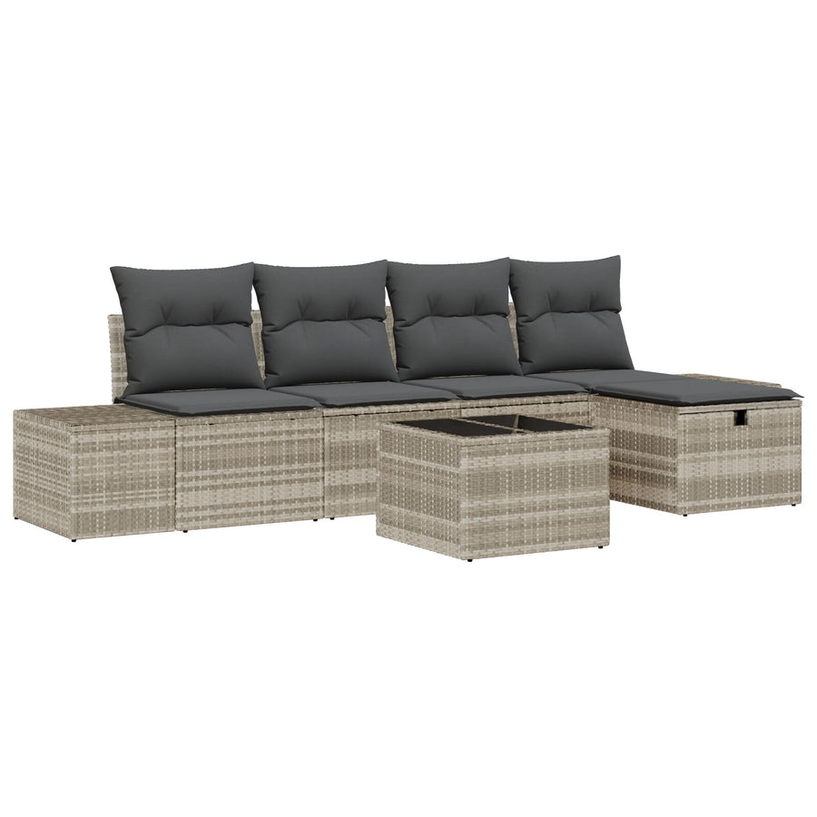 6-Delige Tuin Sofa Set Met Kussens Lichtgrijs Poly Rattan