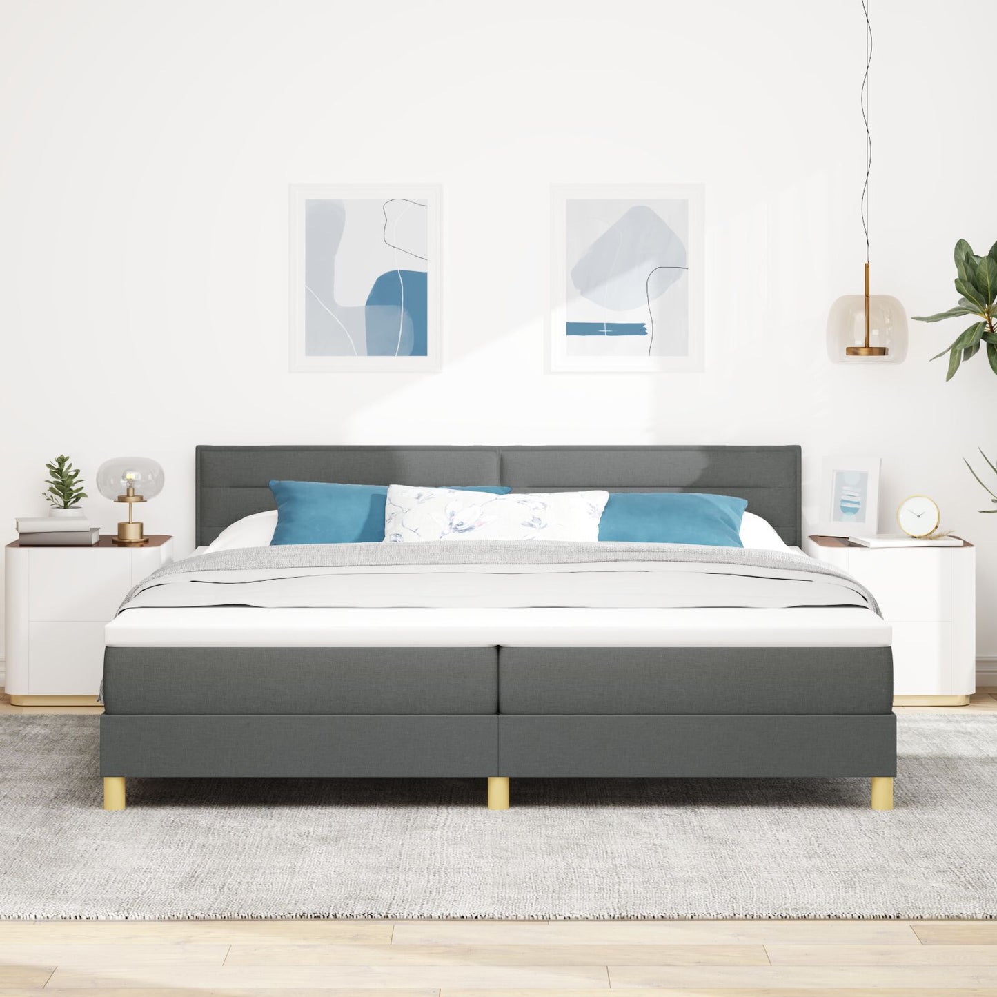 Boxspringbed Met Matras Stof Donkergrijs 200 x 200 cm Lijnen ontwerp