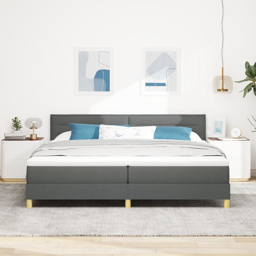 Boxspringbed Met Matras Stof Donkergrijs 200 x 200 cm Lijnen ontwerp