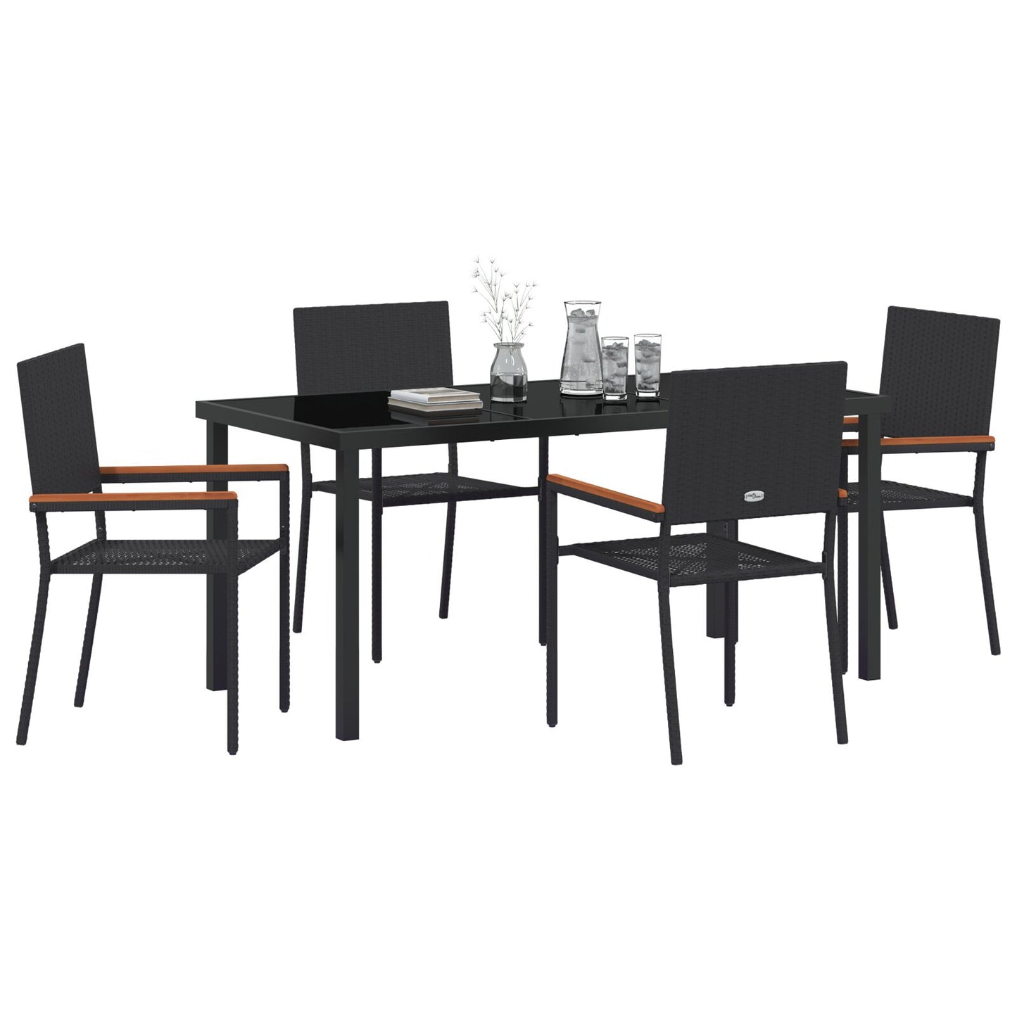 5-Delige Tuin Eetset Zwart Poly Rattan