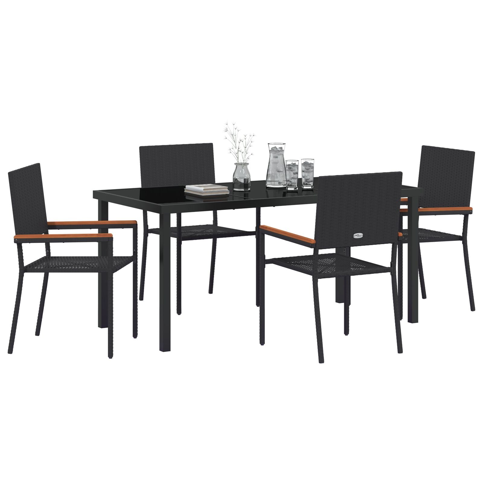 5-Delige Tuin Eetset Zwart Poly Rattan