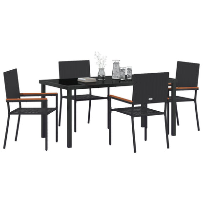 5-Delige Tuin Eetset Zwart Poly Rattan