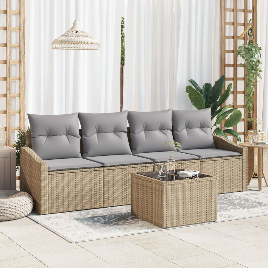 5-Delige Tuin Sofa Set Met Kussens Beige Poly Rattan