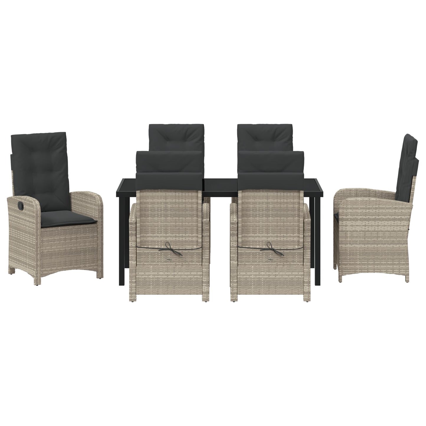 7 Delige Tuin Eettafel Set Met Kussens Lichtgrijs Poly Rattan