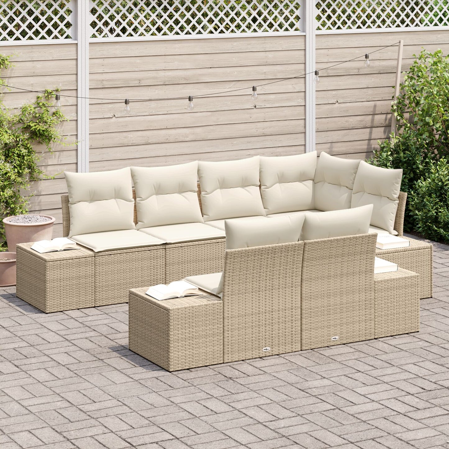 7-Delige Tuinset Met Kussens Beige Poly Rattan