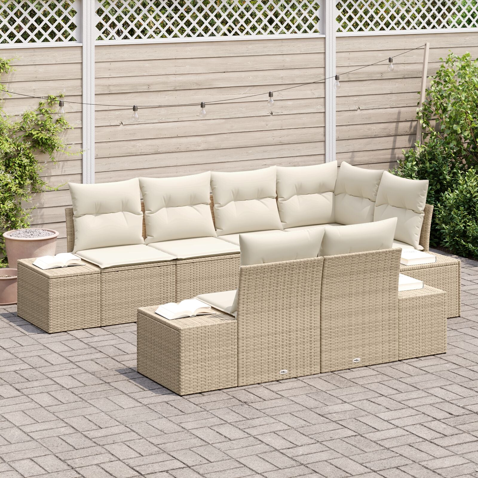 7-Delige Tuinset Met Kussens Beige Poly Rattan