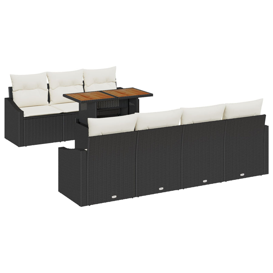 8-Delige Tuinset Met Kussens Zwart Poly Rattan Acacia