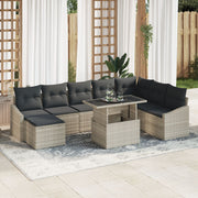 Tuin loungeset 9-delig poly riet lichtgrijs