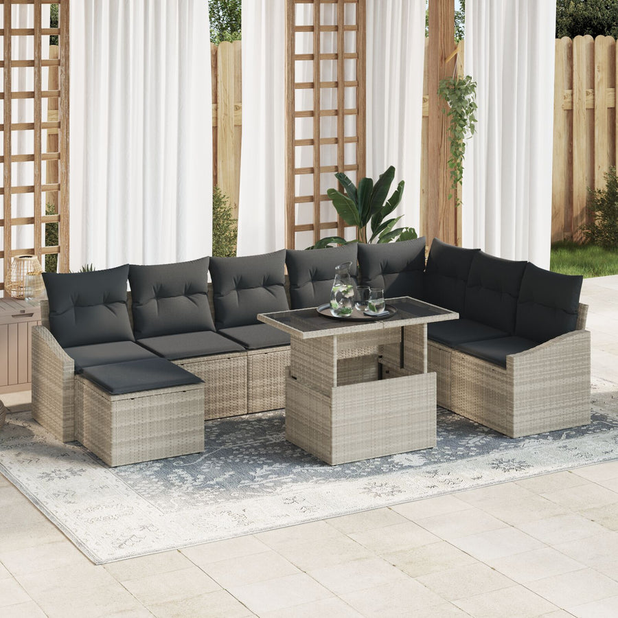 9-Delige Tuinsofa Set Met Kussens Lichtgrijs Poly Riet