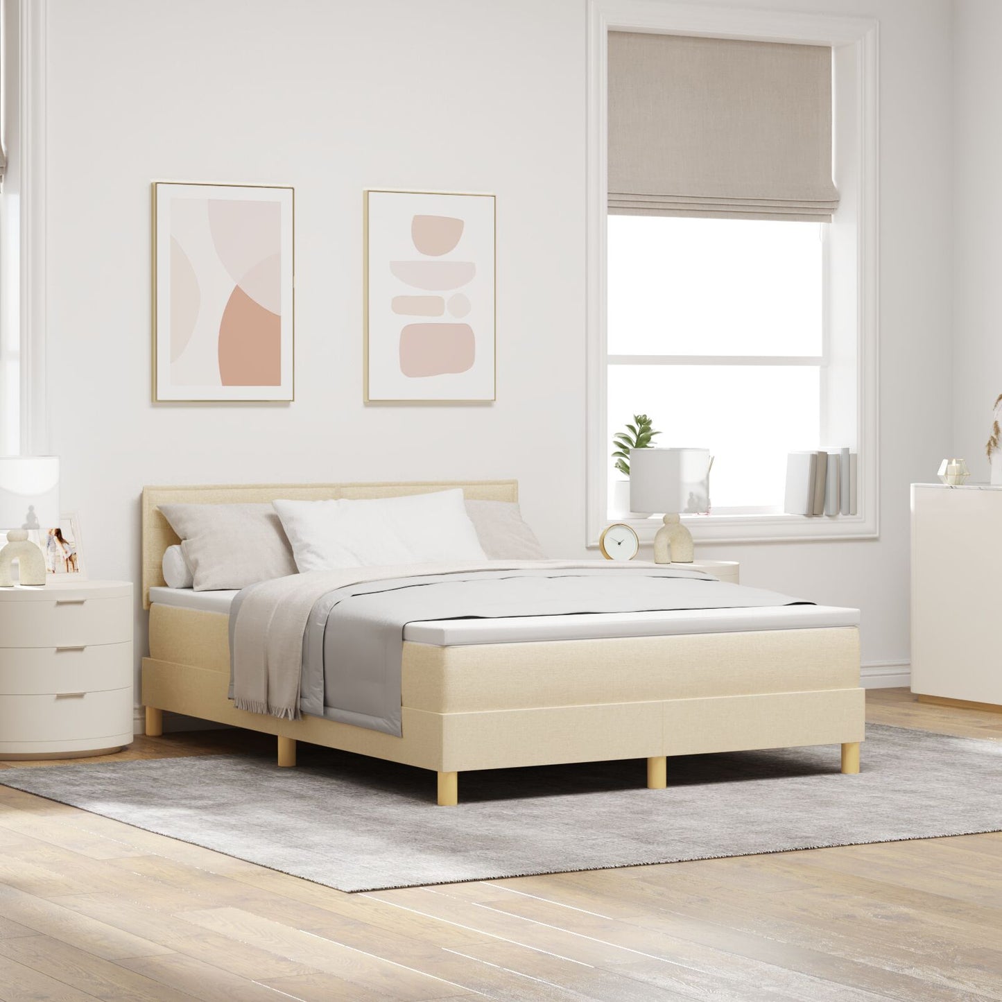 Boxspringbed Met Matras Stof Crème 140 x 190 cm Lijnen ontwerp