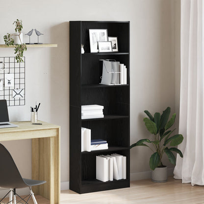 Zwarte Eiken Boekenkast - 60X24X176 Cm