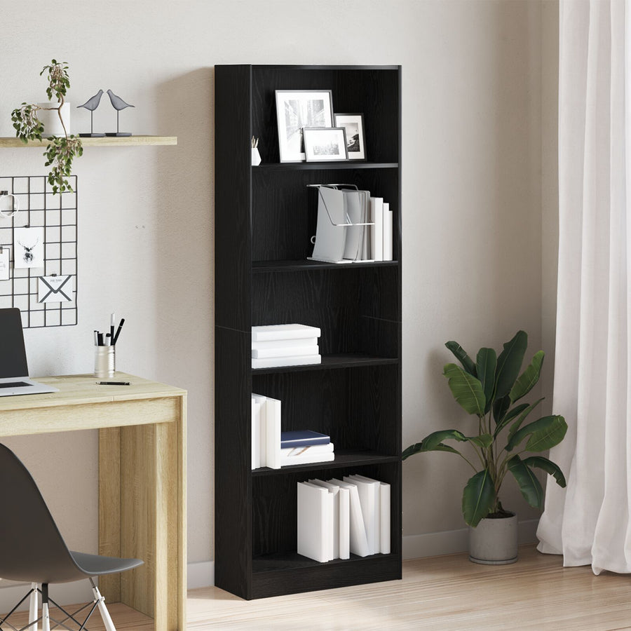 Zwarte Eiken Boekenkast - 60X24X176 Cm