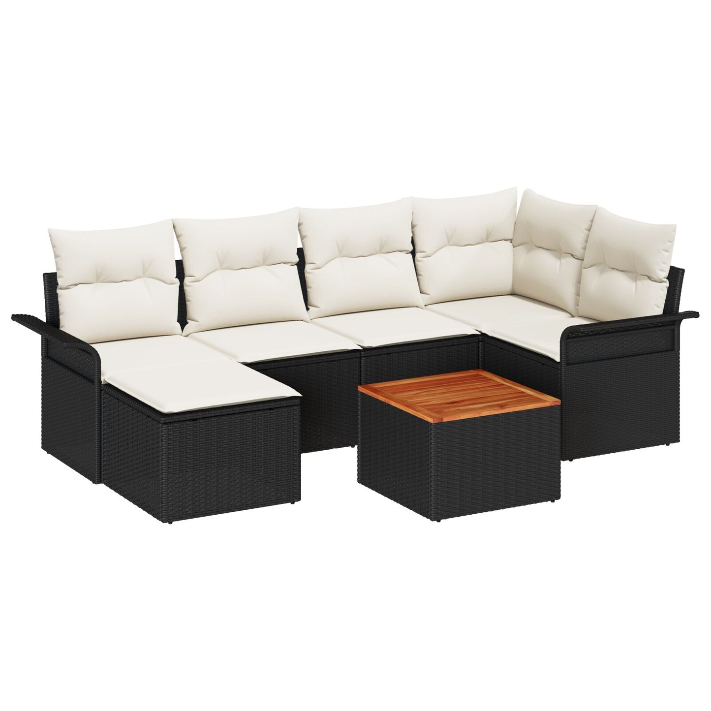 7-Delig Tuin Sofa Set Met Kussens Zwart Poly Rattan Acacia