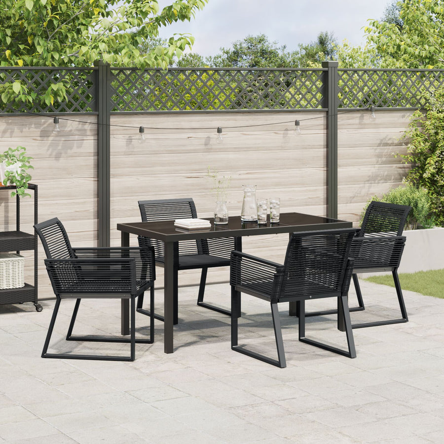 5-Delige Tuin Eetset Zwart Poly Riet