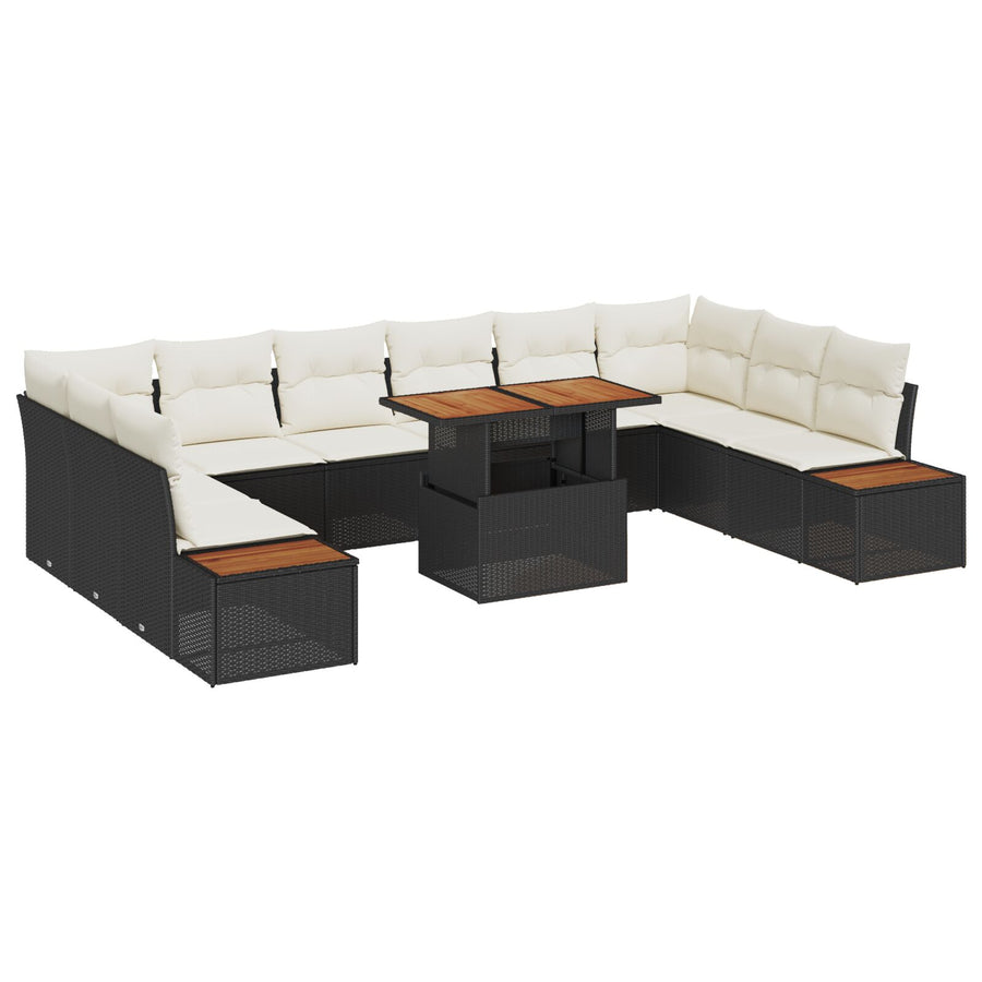 11-Delige Tuinset Met Kussens Zwart Poly Rattan Acacia