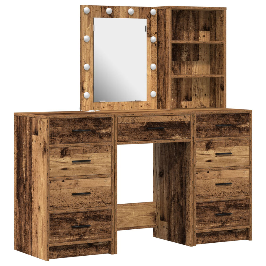 3-Delige Kaptafel Set Met Led In Verweerde Houten Afwerking