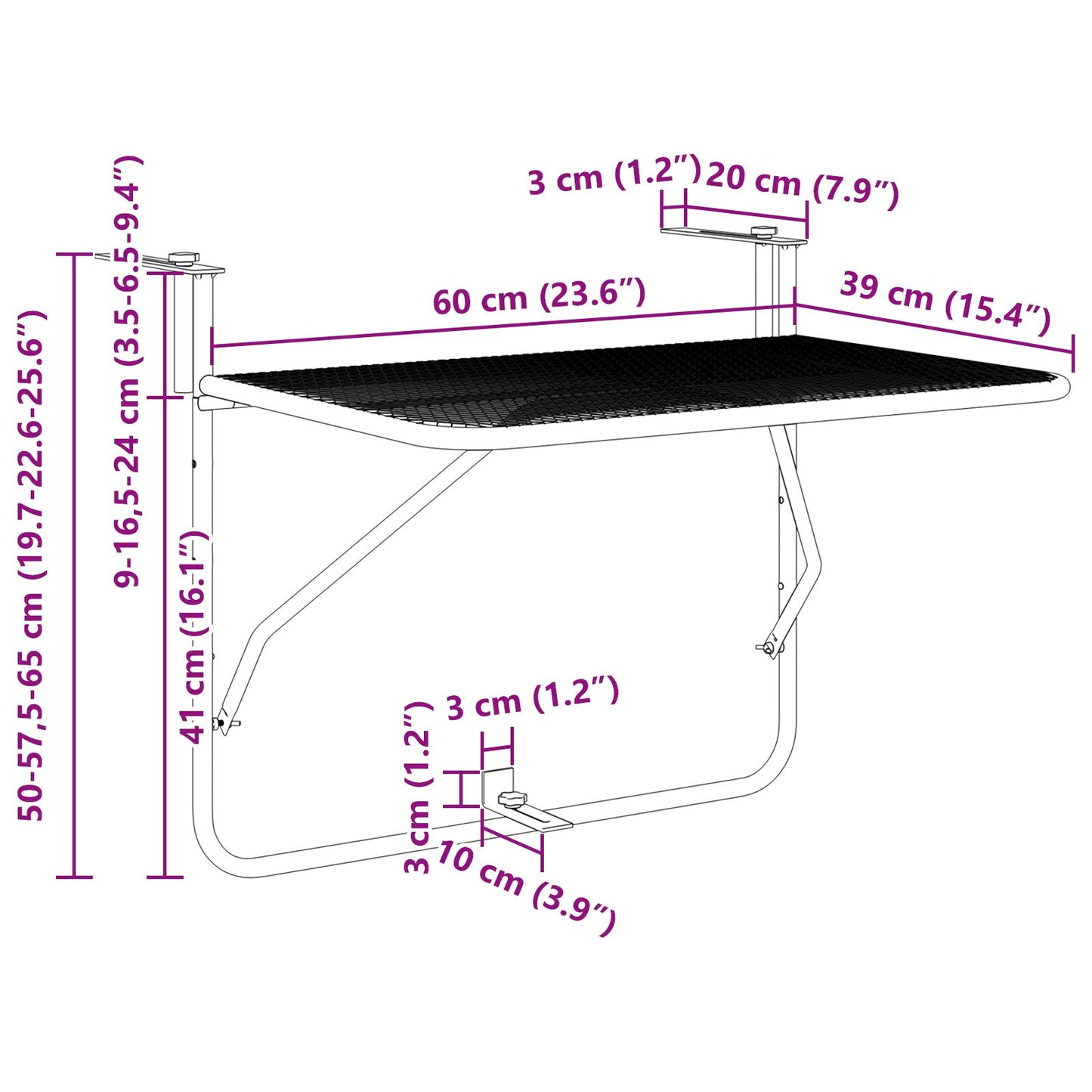 Vouwbare Hangende Balkontafel - , 60X40 Cm, Staal Mintgroen Gaasontwerp