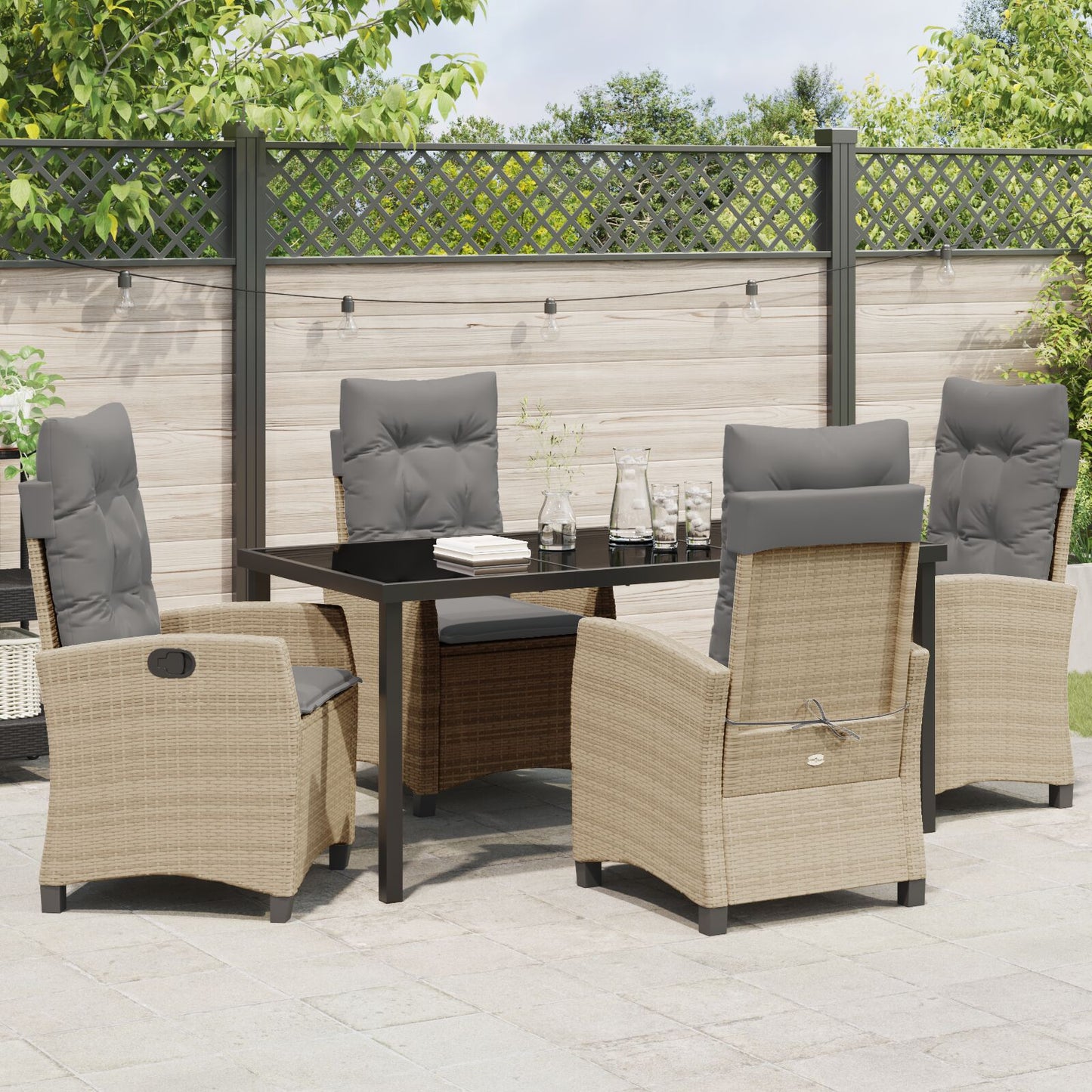 5-Delige Tuin Eettafelset Met Kussens Beige Poly Rattan