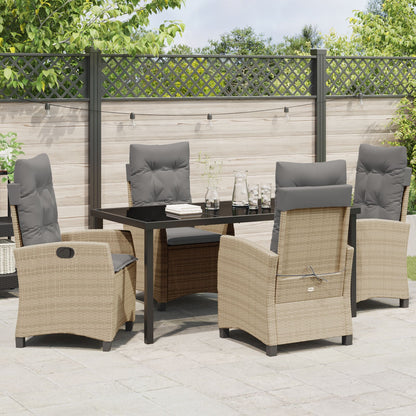 5-Delige Tuin Eettafelset Met Kussens Beige Poly Rattan