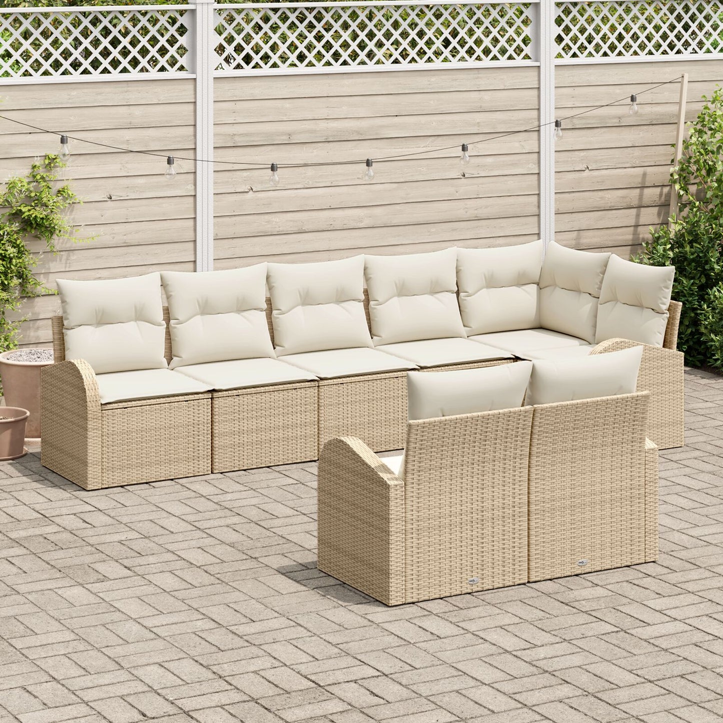 8-Delige Tuinsofa Set Met Kussens Poly Rattan Beige en crème zonder tafel