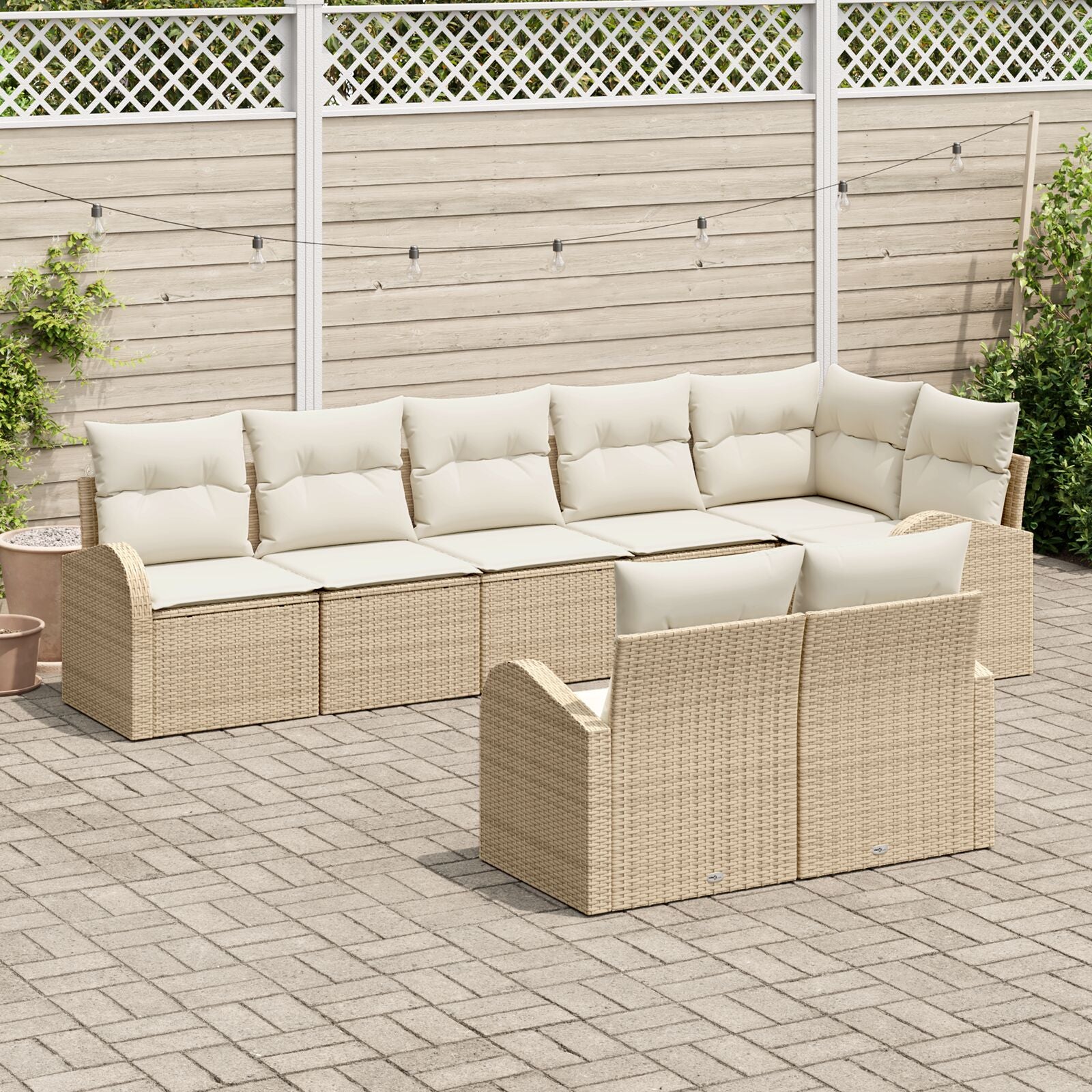 8-Delige Tuinsofa Set Met Kussens Poly Rattan Beige en crème zonder tafel