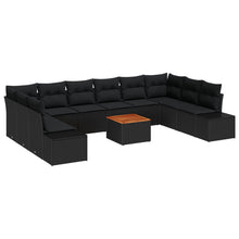 11-Delige Tuin Sofa Set Met Kussens Zwart Poly Riet Acacia