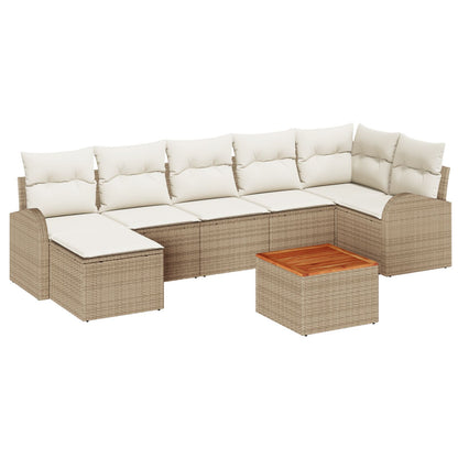8-Delige Tuin Sofa Set Met Kussens Beige Poly Rattan Acacia