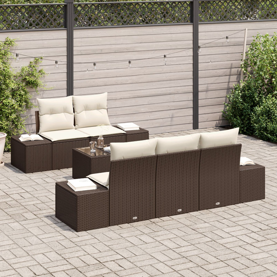6-Delige Tuinsofa Set Met Kussens Bruin Poly Rattan