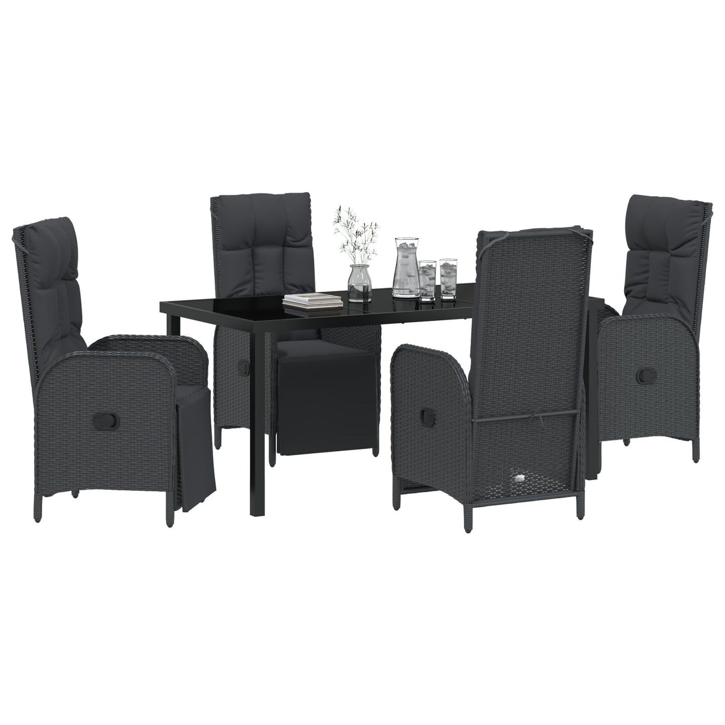 5-Delige Tuin Eet Set Met Kussens Zwart Poly Rattan