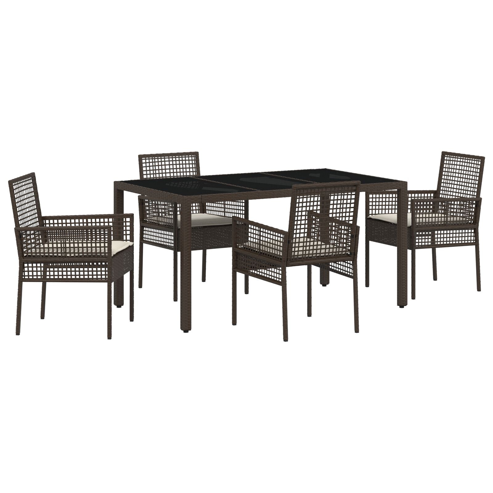 5-Delige Tuin Eetset Met Kussens Bruin Poly Rattan