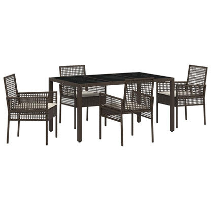 5-Delige Tuin Eetset Met Kussens Bruin Poly Rattan