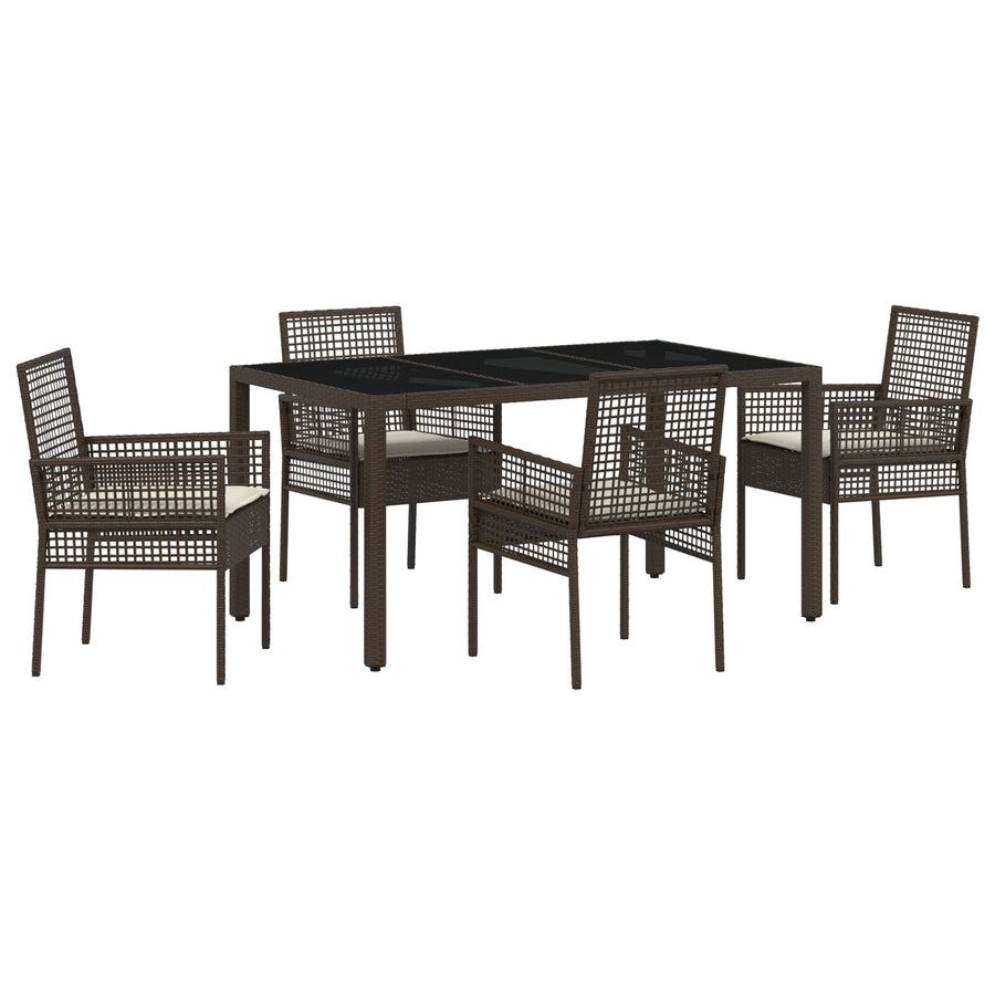 5-Delige Tuin Eetset Met Kussens Bruin Poly Rattan