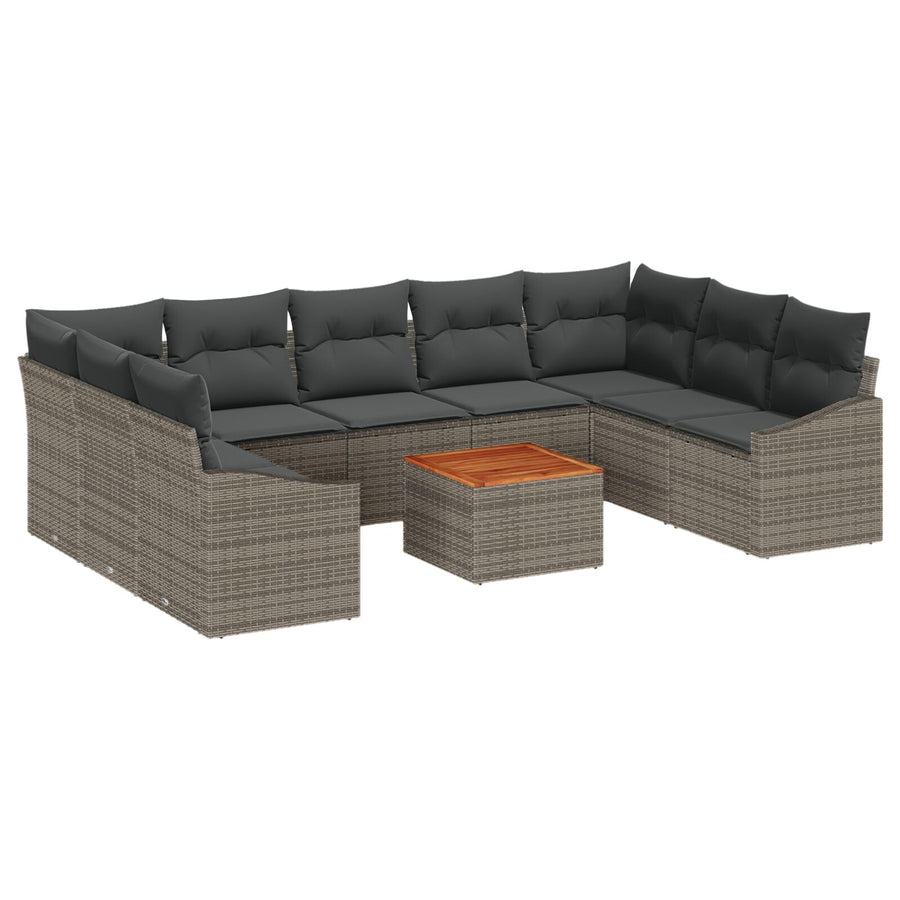 10-Delige Tuin Sofa Set Met Kussens Grijs Poly Rattan Acacia