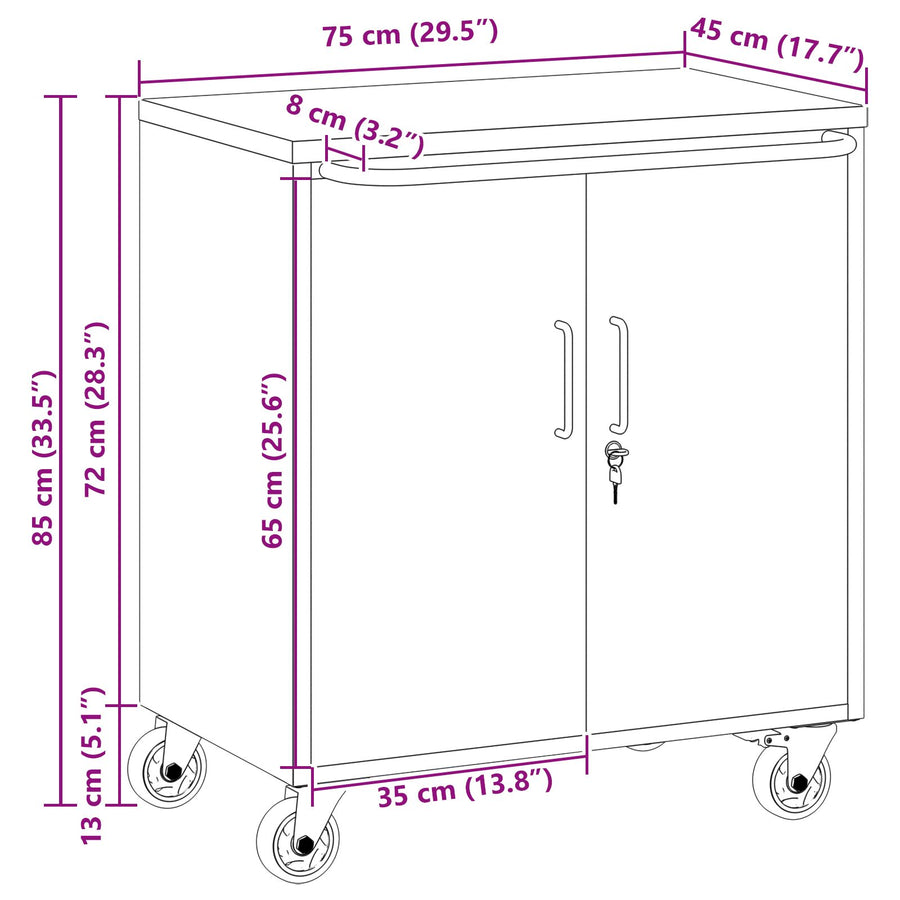 Gereedschapskast Met Wielen En Vergrendeling 75X45X85 Cm Staal Zwart en grijs met 1 schap