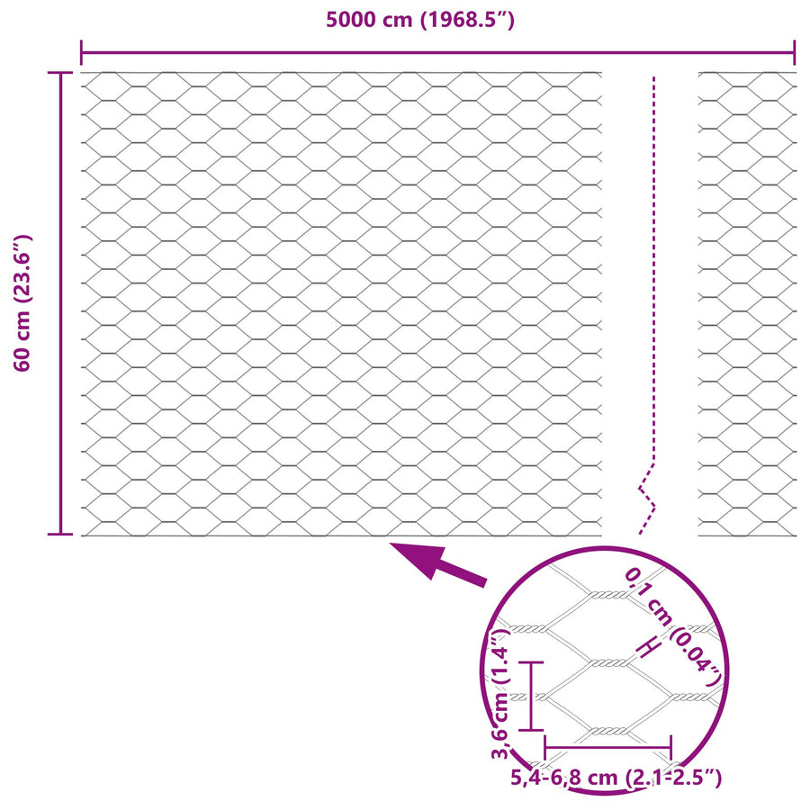 Hexagon Hek 0.6X50 M Staal Grijs 50 x 0.6 m 36 mm