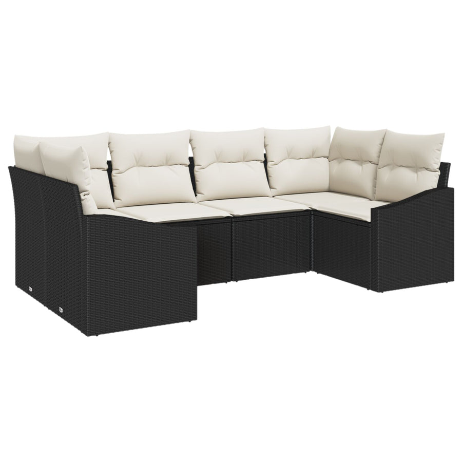 6-Delige Tuinbankset Met Kussens Zwart Poly Rattan