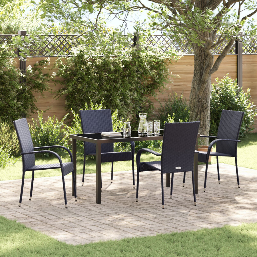 5-Delige Tuinset Zwart Poly Rattan