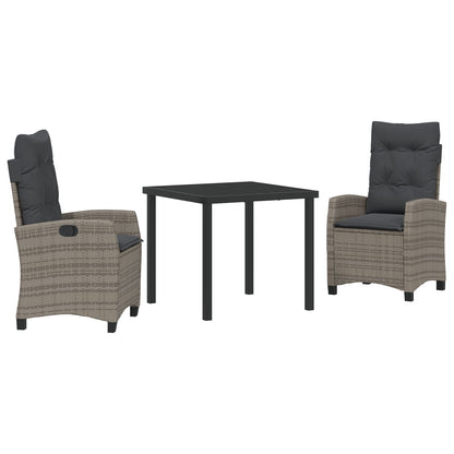 3-Delige Tuin Eettafel Set Met Kussens Grijs Poly Rattan