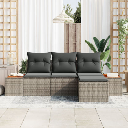 4-Delige Tuinsocak Set Met Kussens Grijs Poly Riet Acacia