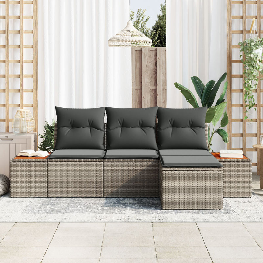 4-Delige Tuinsocak Set Met Kussens Grijs Poly Riet Acacia