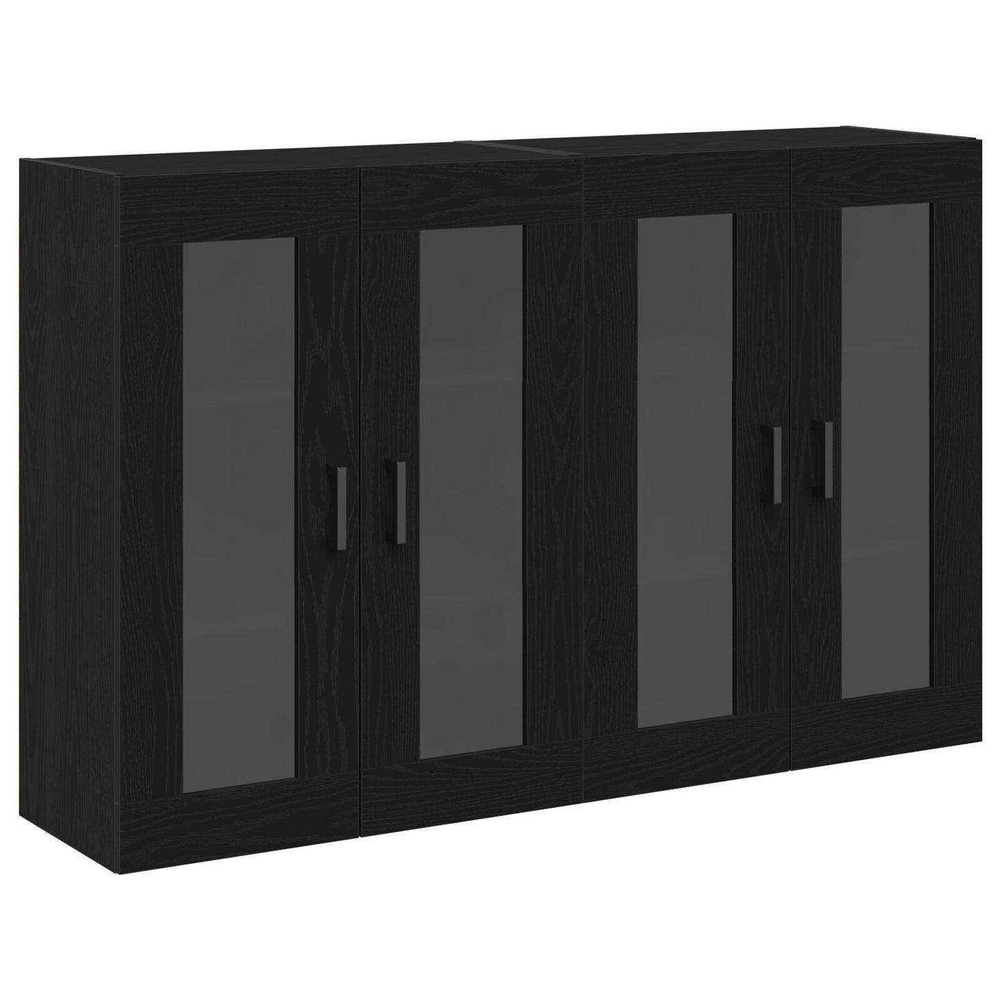Wandkast Set Van 2 Zwart Eiken Bewerkt Hout, Glas