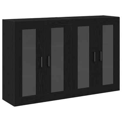 Wandkast Set Van 2 Zwart Eiken Bewerkt Hout, Glas