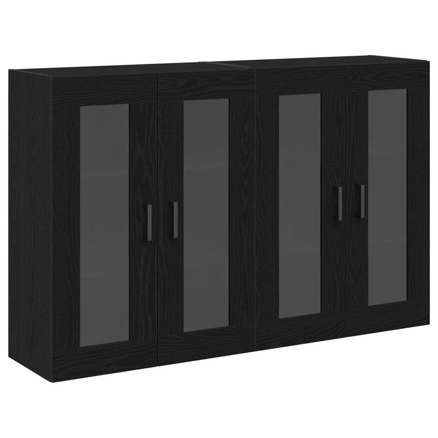 Wandkast Set Van 2 Zwart Eiken Bewerkt Hout, Glas
