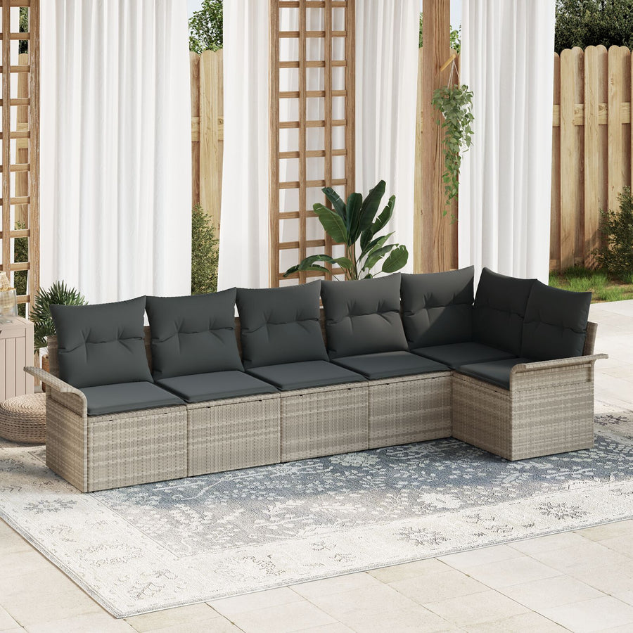 6-Delige Tuin Sofa Set Met Kussens Poly Rattan Lichtgrijs zonder tafel