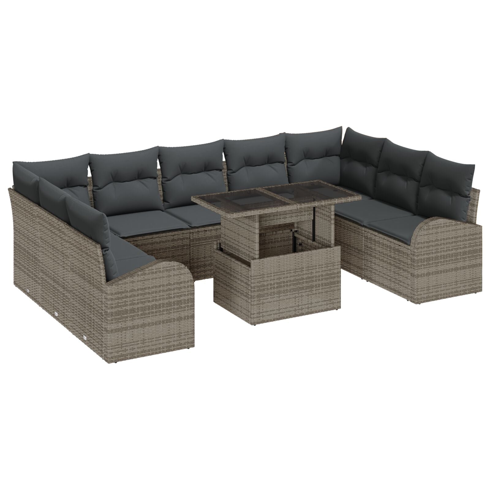 10-Delige Tuin Sofa Set Met Kussens Grijs Poly Rattan